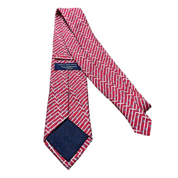 Vineyard Vines Vinson & Elkins Red Blue Plumbing Pipes Silk Classic Tie - Picture 5 of 5